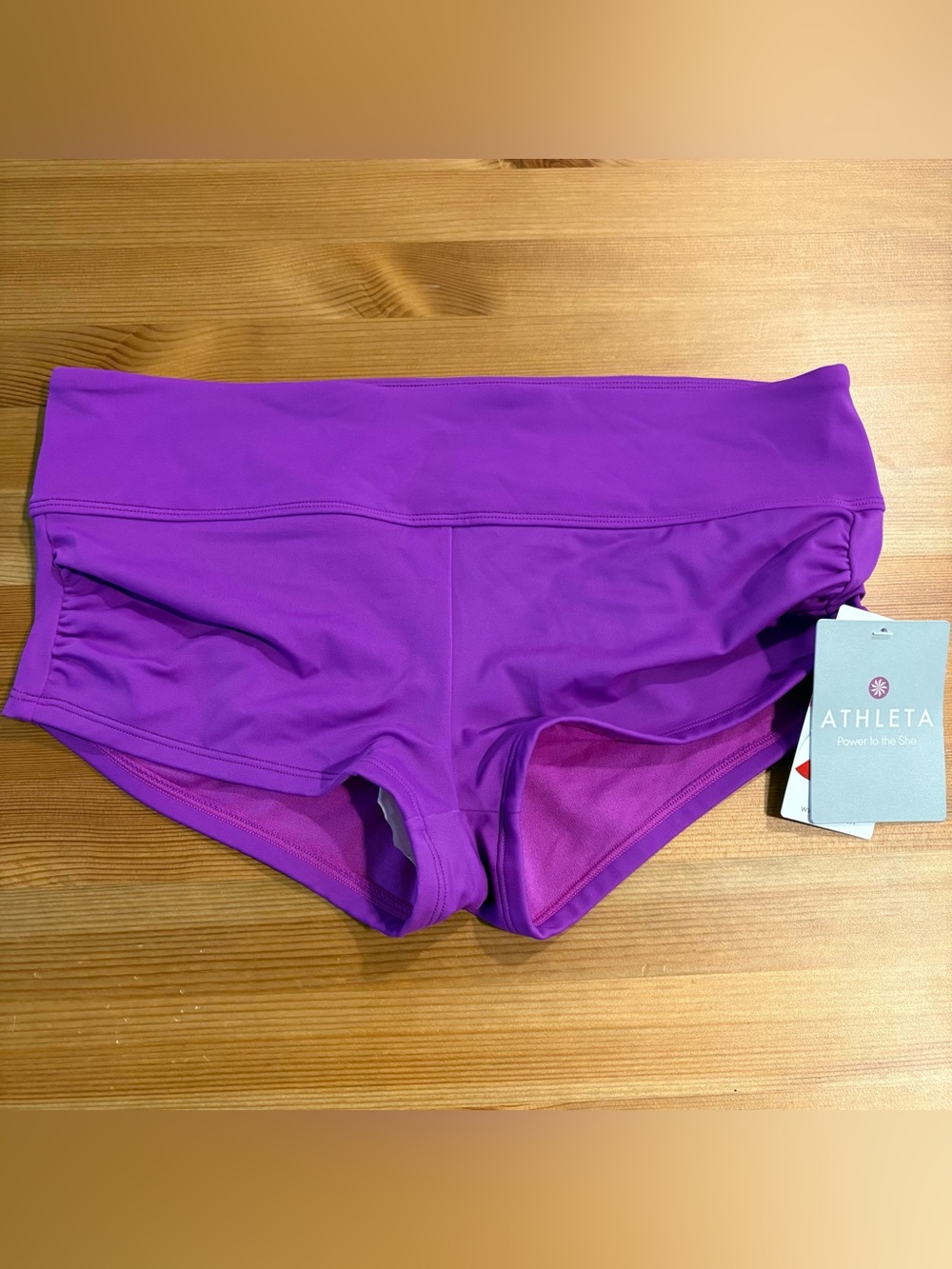 Athleta Women's NWT Shirred Short Jazz Swim Bikini Bottom Size Medium Purple